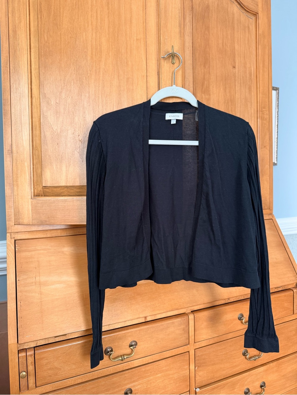 Kinross Black 100% Cotton Lightweight Open Front Cardigan Large
